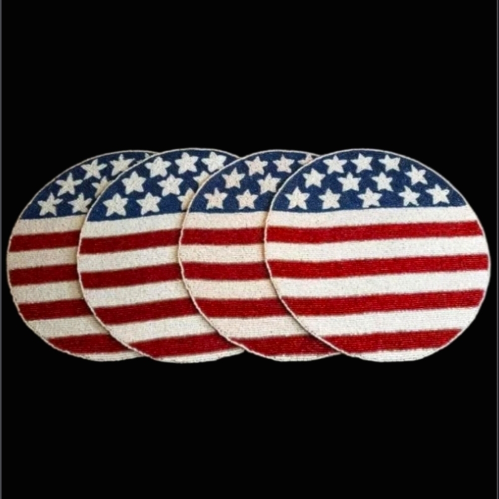 x4 Patriotic Flag 4th of July Beaded Placemats Chargers 14" Williamstown Home